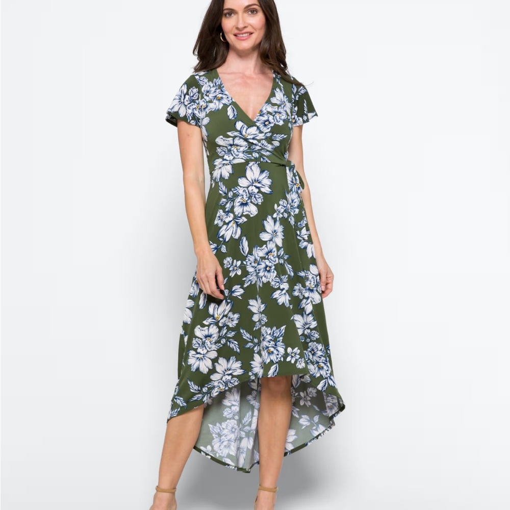 NWT Fortune + Ivy Irene Faux Wrap Brushed Knit Straight Hem Maxi Dress